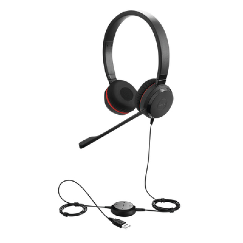 Jabra Evolve 30 Duo con conexión USB / 35mm micrófono con cancelación de ruido y controlador en el cable con botones e indicadores LED 5399823309