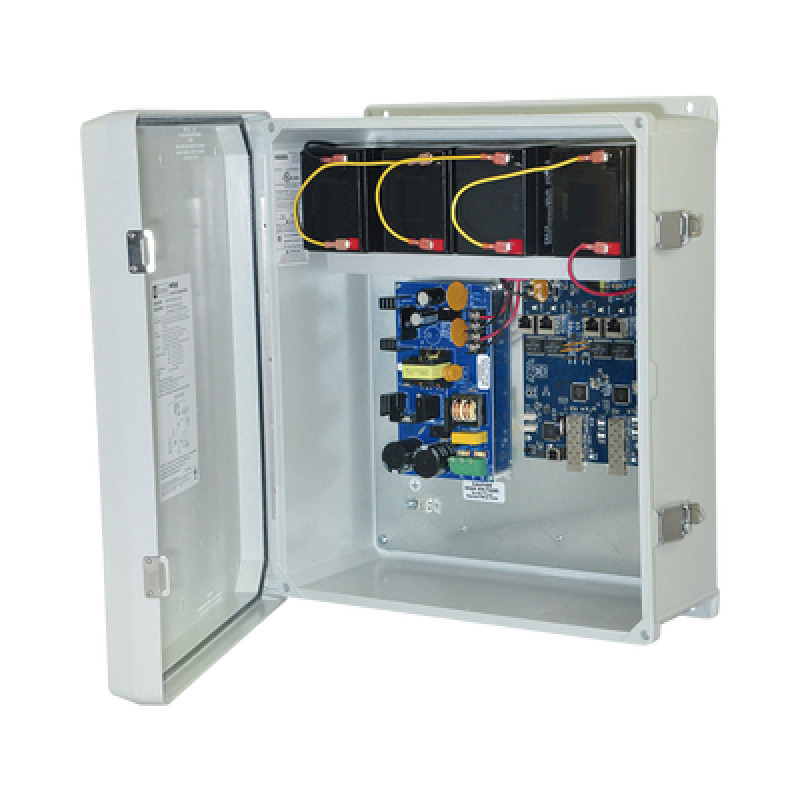 Fuente de Alimentación para PoE / 2 Entradas 1G Fiber SFP / 4 Salidas 10/100/1000 PoE/PoE configurable para 2 Salidas 60W HiPoE / Nema IP66 / Con capacidad de batería de respaldo / Requiere batería