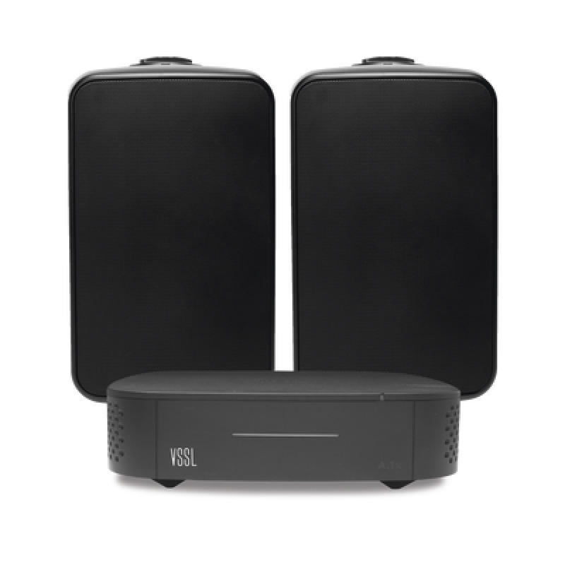 KIT Amplificador VSSL A1X | 2 Bocinas para Montaje Superficial de 6in de TruAudio Modelo OP6BK | Color Negro IP66