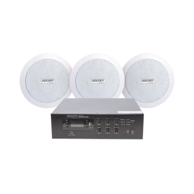 KIT de Amplificador de 120W para Escritorio | 3 Altavoces de Plafón de 55in | 375  30W | Sistema 70/100V