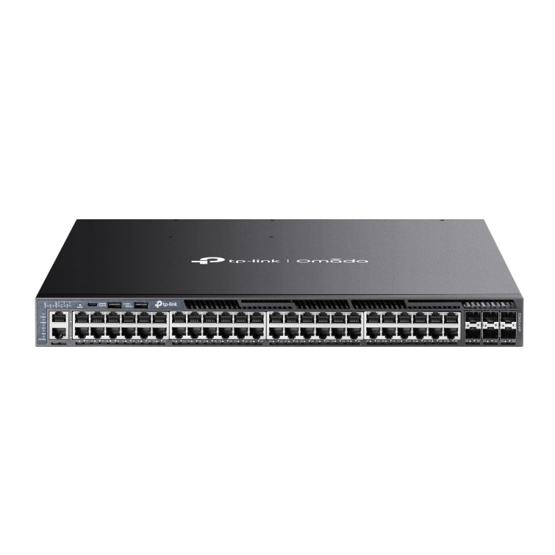 TP-LINK SG6654XHP - Switch Omada L3 Stackable de 48 puertos POE+ Gigabit y 6 puertos SFP+ 10G , 1440W , Stacking físico , Funciones L3 Enterprise. RIP, OSPF, ECMP, VRRP, PIM-DM, DHCP Server/Relay , Alta disponibilidad , VRRP y ERPS , Interfaz WEB , CLI.
