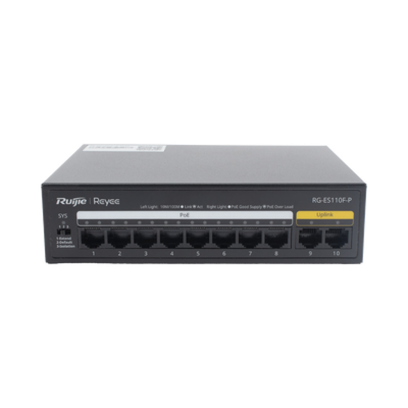 Switch PoE con 10 Puertos 10/100 Mbps / 110 W / Carcasa de Acero / No Administrable