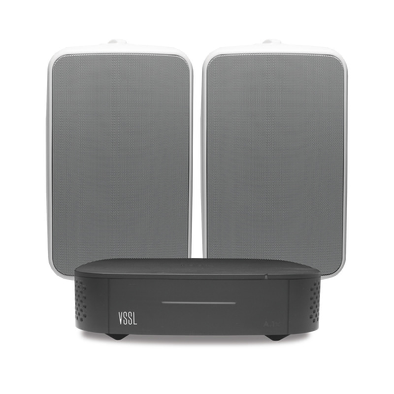 KIT Amplificador VSSL A1X | 2 Bocinas para Montaje Superficial de 6in de TruAudio Modelo OP6WT | Color Blanco IP66