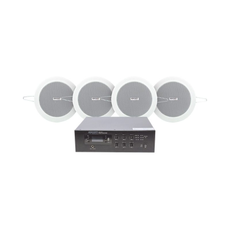 KIT de Amplificador de 120W para Escritorio | 4 Altavoces de Plafón de 4in | 3  6W | Sistema 70/100V