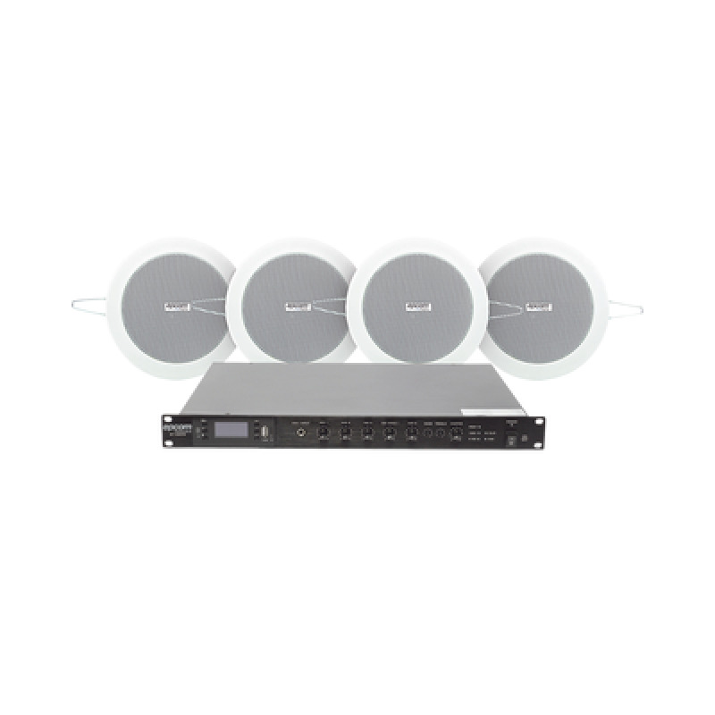 KIT de Amplificador de 120W para Escritorio | 4 Altavoces de Plafón de 4in | 3  6W | Sistema 70/100V