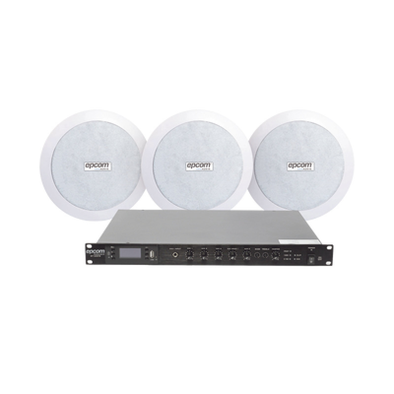 KIT de Amplificador de 120W para Rack SF120DTB | 3 Altavoces de Plafón de 55in SF206P | 375  30W | Sistema 70/100V