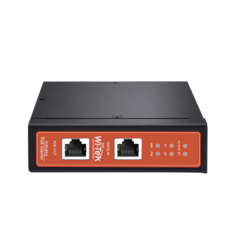 Inyector PoE Industrial / DC entrada 1257V / PoE salida de Hasta 90W / Carcasa de Metal / Riel DIN / Aplicaciones CCTV