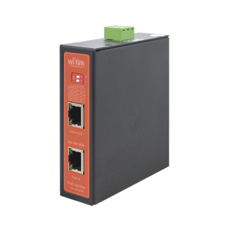 Splitter PoE IN hasta 90 W / Salida DC 12v/16V/24v o 48V / Carcasa metálica / Industrial soporte para riel DIN / Aplicaciones CCTV