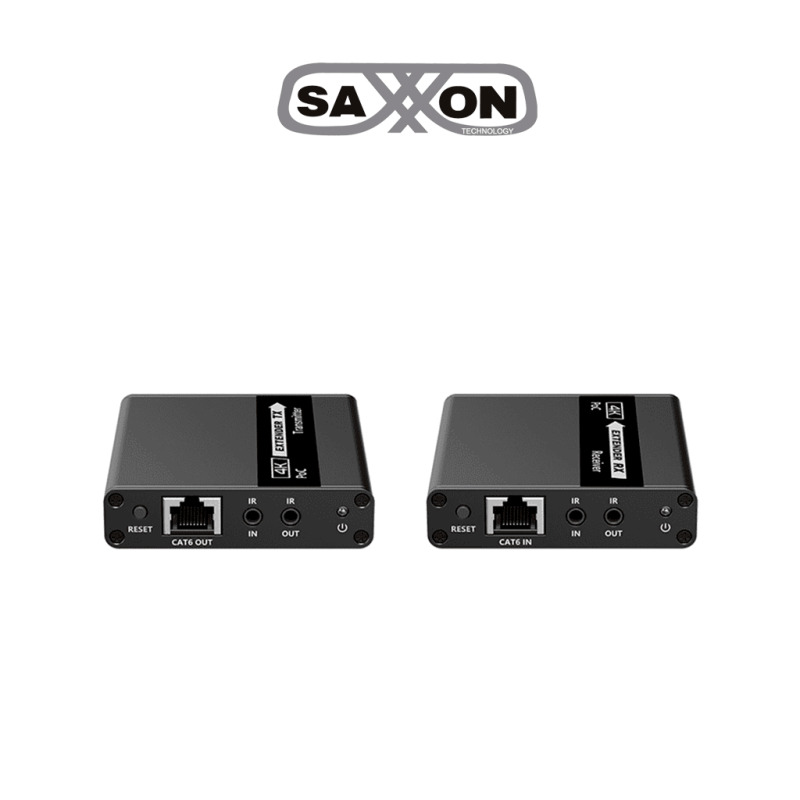 SAXXON LKV223P - Kit extensor de video HDMI/ Resolucion 4K/ 60 Hz/ Hasta 70 metros con Cat6/ 6A/ 7 Cero latencia/ Loop HDMI/ Soporta HDR/ Infra rojo de 2 Vias/ Salida de audio/ Se energiza solo el transmisor