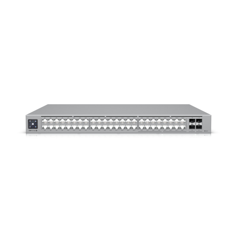 UniFi Switch Pro Max 48 POE con funciones capa 3 48 puertos 16 puertos 25 GbE 8 POE y 8 POE y 32 puertos 1 GbE 24 POE y 8 POE 2 puertos SFP 10G POE 720W pantalla informativa
