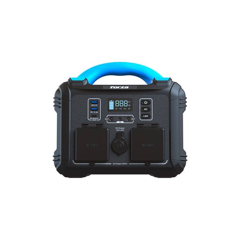 GENERADOR ELECTRICO DE BATERIAS LMFP  PORTATIL FORZA SERIE TITAN FPP-T300 300W 8 SALIDAS 2AC/6DC 2 PANTALLA LCD PANEL DE CONTROL INTEGRADO LAMPARA LED CARGA RAPIDA EN 2 HORAS