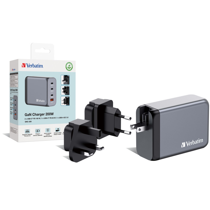 Cargador de pared Verbatim GaN de 200 W combina dos puertos USB-C PD 100 W, un puerto USB-C PD 65 W y un puerto USB-A QC 3.0 image 5