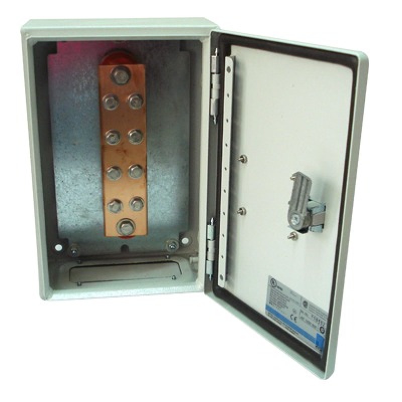 Barra de Unión y Distribución de Hilos Tierra Física con Gabinete de 1999 Amperes de Capacidad