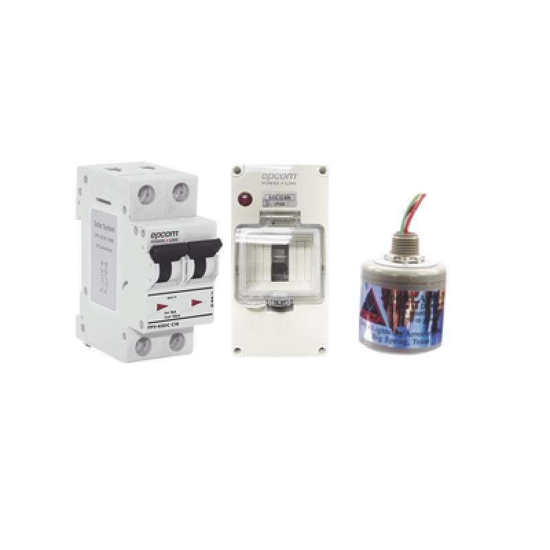 Kit de Centro de Carga Para Corriente Directa Breaker de hasta  800 Vcc de 63 A con Supresor de Descargas Atmosféricas