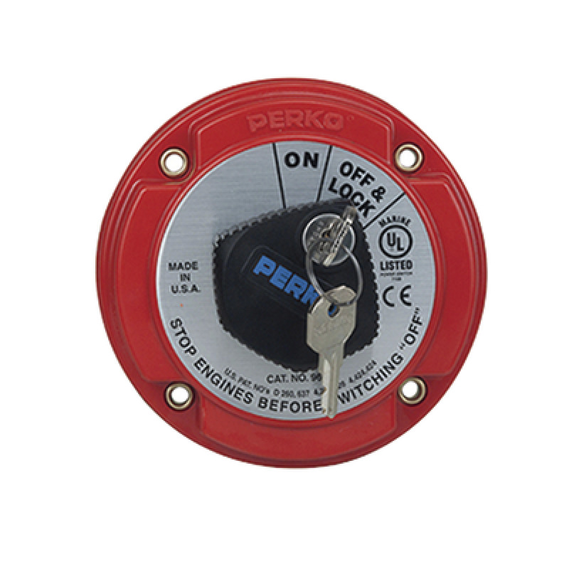 Switch Selector de Batería On / Off de Servicio Mediano con Bloqueo por Llave para Sistemas Eléctricos Marinos