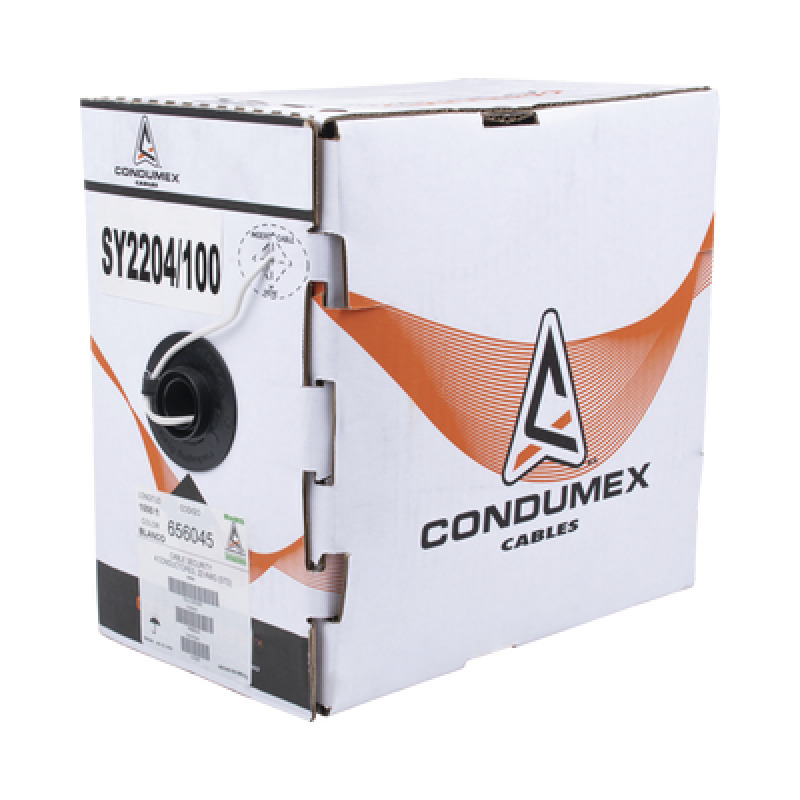 Bobina de 305 Metros / Cable de Cobre / 4 x 22 AWG / Tipo Alarmas UL / Para Interior / Color Blanco / Para Aplicaciones de Alarmas de Intrusión / interfonos / TV Porteros / y MultiPropósito/  Hecho en México