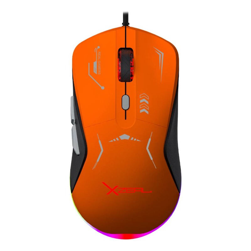 MOUSE XZEAL (XZPM1NG) XZ-401, 6 BOTONES, RGB, 7200DPI, USB 1.5 M, GRIS-NARANJA