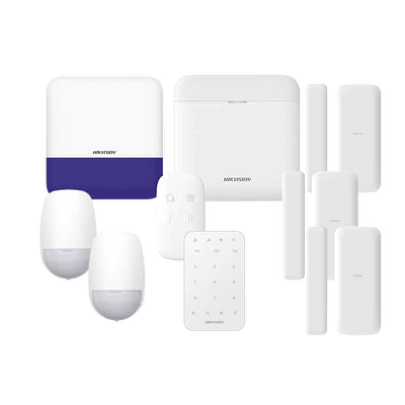 AX PRO KIT de Alarma AX PRO / Incluye 1 Hub con batería de respaldo/ 2 Sensores PIR / 3 Contactos Magnéticos mini / 1 Control Remoto / 1 Sirena Inalambrica Exterior /1 Teclado Inalámbrico / WiFi / Compatible con HikConnect P2P