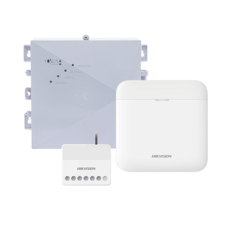 AX PRO  YONUSA KIT de Alarma AX PRO / Incluye 1 Hub con bateria de respaldo / 1 Energizador 2500Mts Lineales / 1 Relevador  0 a 36 Vcc Max 5 A con Entrada de Alarma 27/7