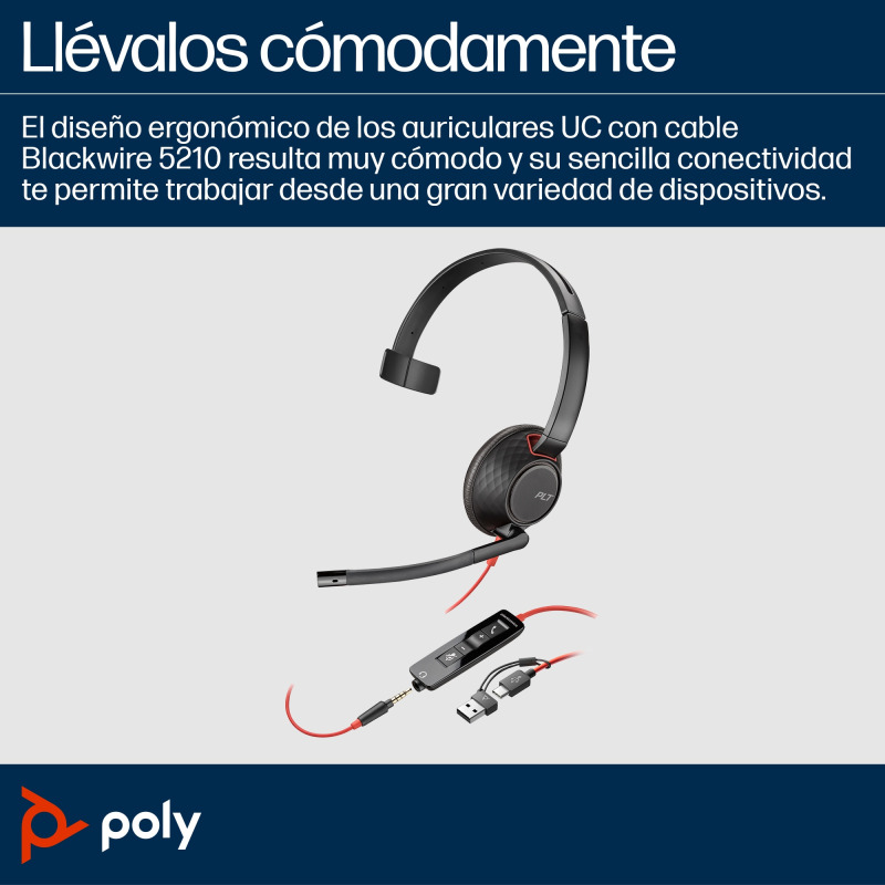 DIADEMA HP POLY 8X230AA BW 5210 / MONOAURALES USB-C/A CONECTOR DE 3,5 MM CANCELACION DE RUIDO image 2
