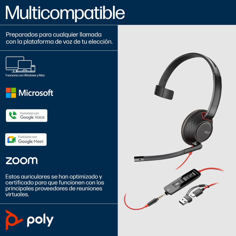 DIADEMA HP POLY 8X230AA BW 5210 / MONOAURALES USB-C/A CONECTOR DE 3,5 MM CANCELACION DE RUIDO image 6