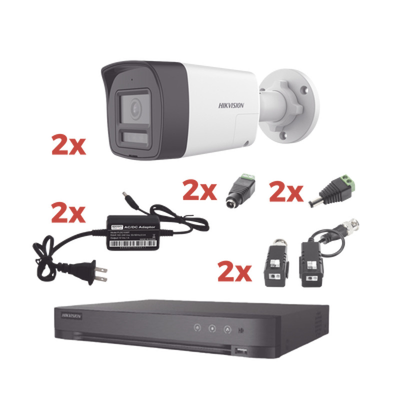 Kit Audio Bidireccional TurboHD 1080p / DVR 4 Canales / 2 Cámaras Bala Exterior con Bocina y Microfóno Integrado / 2 Fuentes de Poder / Accesorios