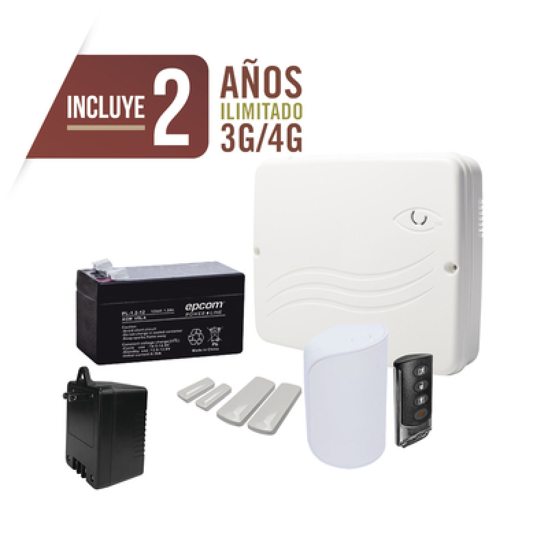 KIT Alarma Cloud Híbrido/Comunicador 4G Lte Integrado/8 Zonas Cableadas 32 Inalambricas /Programación 100 vía WEB