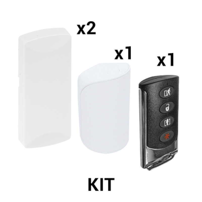 KIT Básico Sensores Inalámbricos Incluye 2 Contactos Magnéticos 1 PIR y 1 Llavero Compatibles con Honeywell y PRO4GEN2