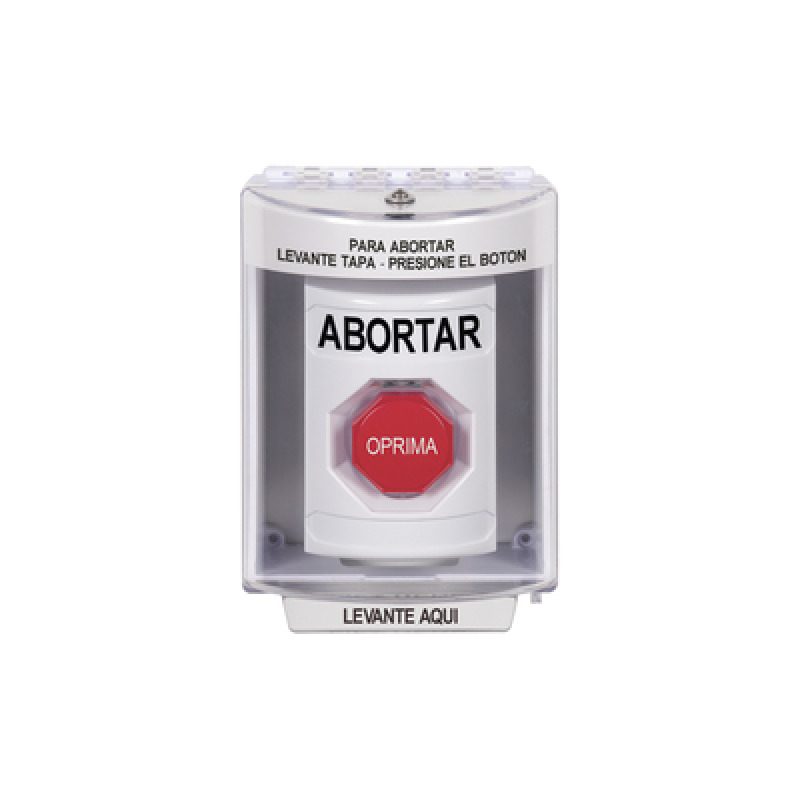 Botón de Abortar Bocina de Advertencia Integrada Texto en Español Tapa Protectora de Policarbonato Súper Resistente con Espaciador Restablecimiento con Llave image 3