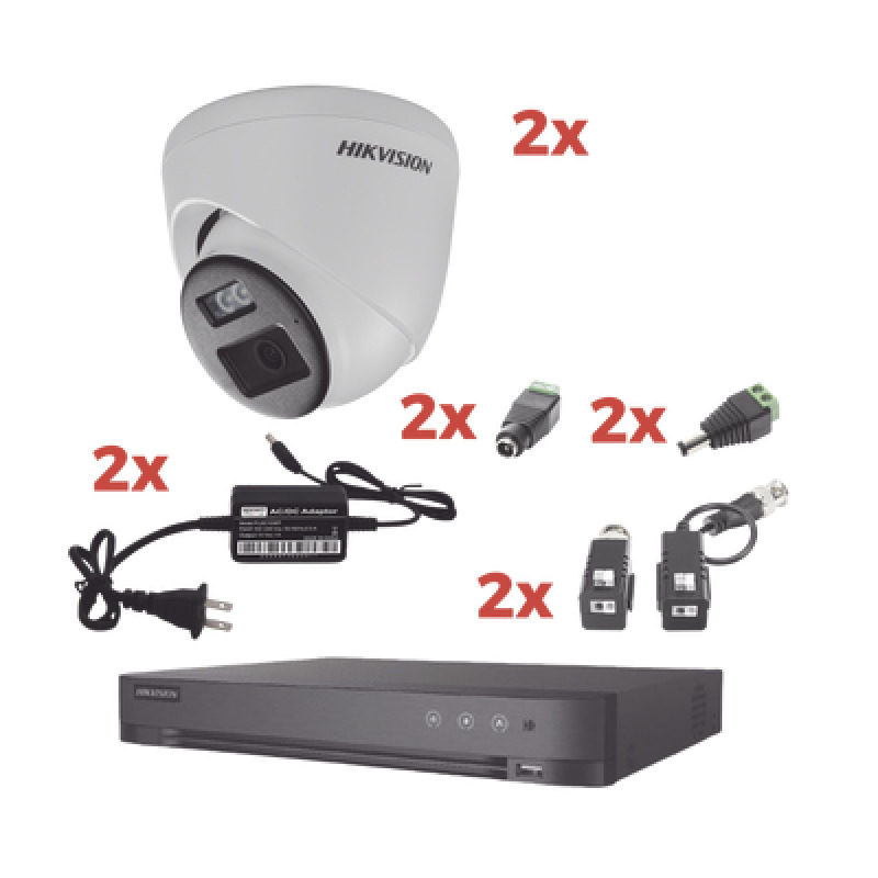 Kit Audio Bidireccional TurboHD 1080p / DVR 4 Canales / 2 Cámaras Eyeball Exterior con Bocina y Microfóno Integrado / 2 Fuentes de Poder / Accesorios