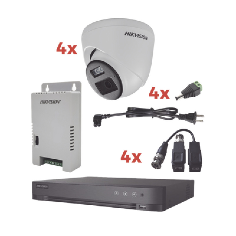 Kit Audio Bidireccional TurboHD 1080p / DVR 4 Canales / 4 Cámaras Eyeball Exterior con Bocina y Microfóno Integrado / 1 Fuente de Poder / Accesorios
