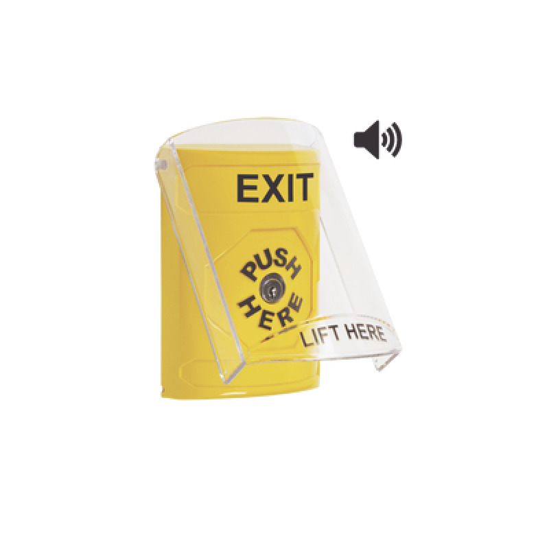 Botón de Salida Texto en Ingles Tapa Protectora de Policarbonato Súper Resistente Llave para restablecer Bocina integrada de Advertencia image 3