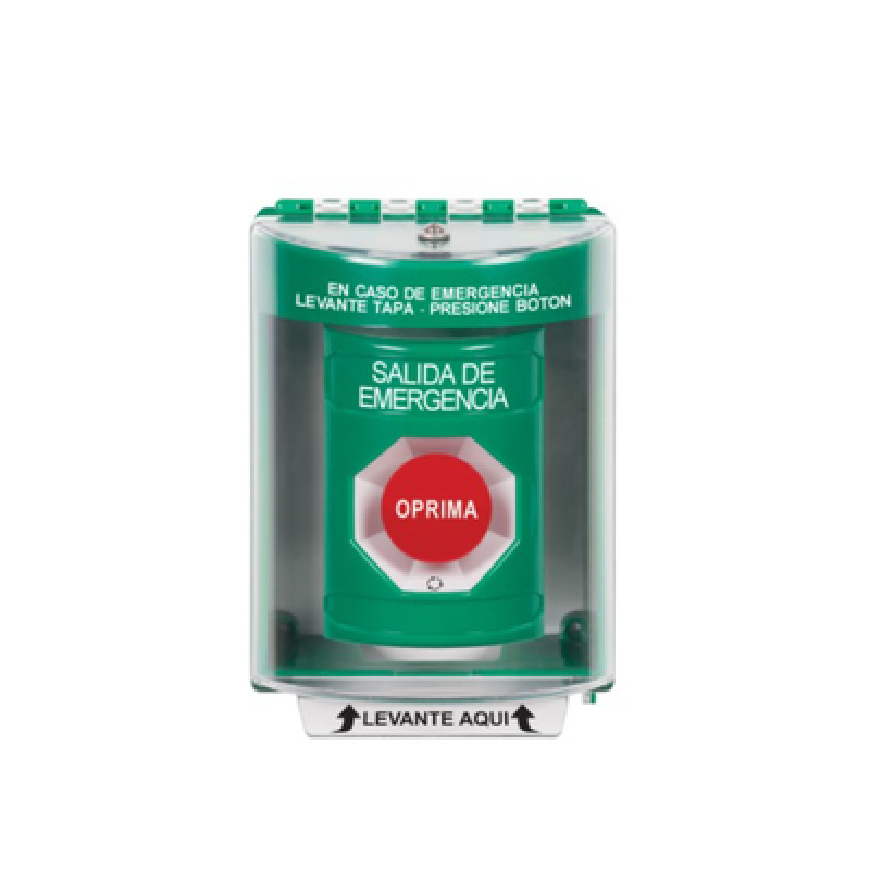 Botón de Salida de Emergencia Cubierta de Policarbonato Súper Resistente de Superficie con Espaciador Activación de Acción Mantenida Con Bocina de Advertencia