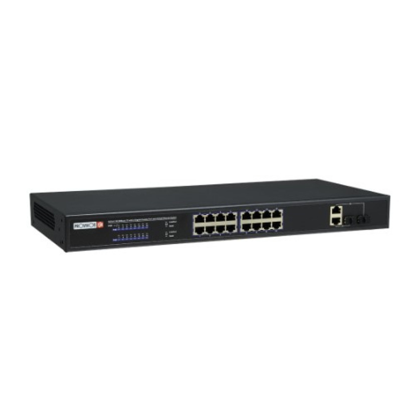 SWITCH POE / PROVISION ISR / POES-16250C+2COMBO / 16 CANALES POE / DOWNLINK:*16 100MBPS / UPLINK: *2 1000MBPS / TOTAL POE 250W