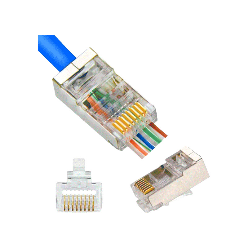 TCE LN-NET-RJCAT6B-30u - Bote con 100 Plugs Pass through RJ45 Cat6 BLINDADO chapado de oro a 30 micras 