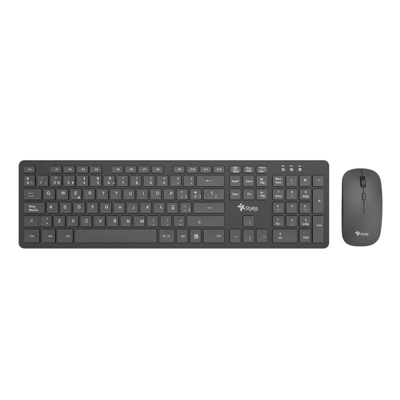 KIT TECLADO Y MOUSE STYLOS (STPKTM5B) INALAMBRICO,105 TECLAS,MOUSE 2 BOTONES,1600DPI,USB NANO, NEGRO