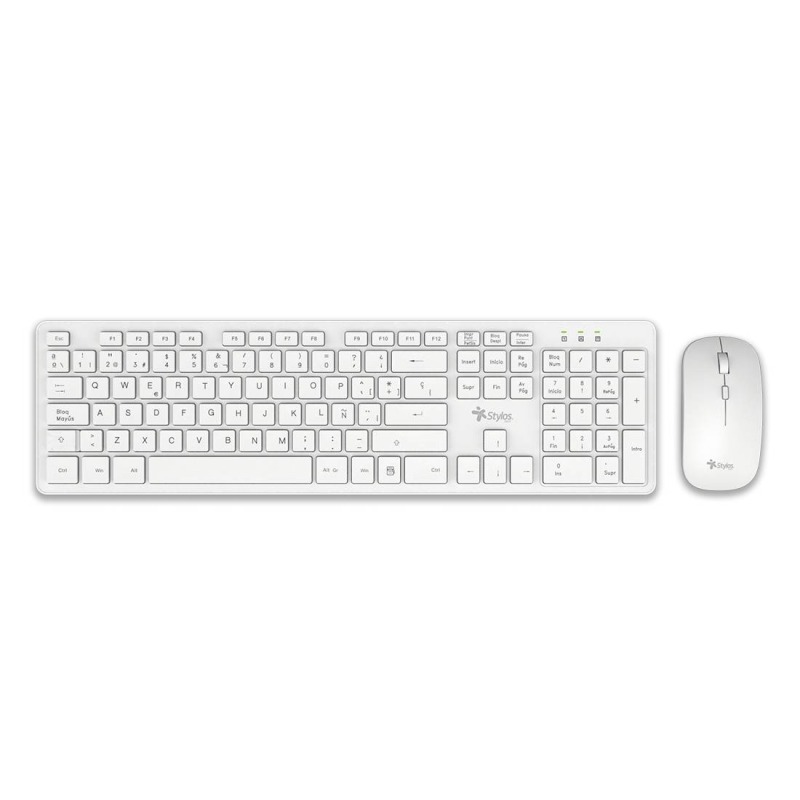 KIT TECLADO Y MOUSE STYLOS (STPKTM5W) INALAMBRICO,105 TECLAS,MOUSE 2 BOTONES,1600DPI,USB NANO,BLANCO