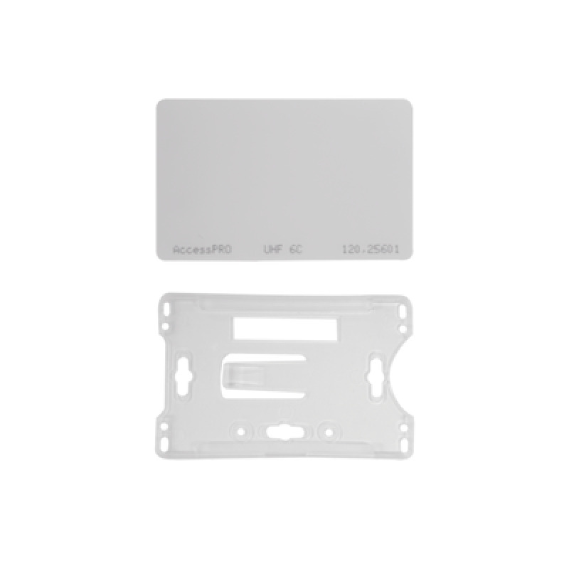 Kit de  Tag UHF tipo Tarjeta para lectoras de largo alcance 900 MHZ / EPC GEN 2 / ISO 18000 6C / No imprimible / Incluye porta tarjeta