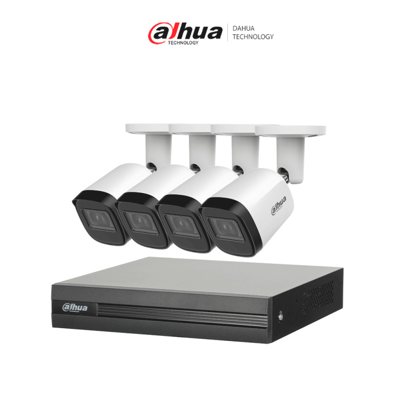 DAHUA KITXVR1B04H-I4B2A51-U - Kit de 4 Cámaras metálicas 5 MP Lente de 2.8mm y un DVR Cooper-I WizSense, 4 Canales + 1 IP o Hasta 5 Canales IP. Soporta Con IA, H.265+, SMD Plus y Búsqueda de Humanos y Vehículos. 