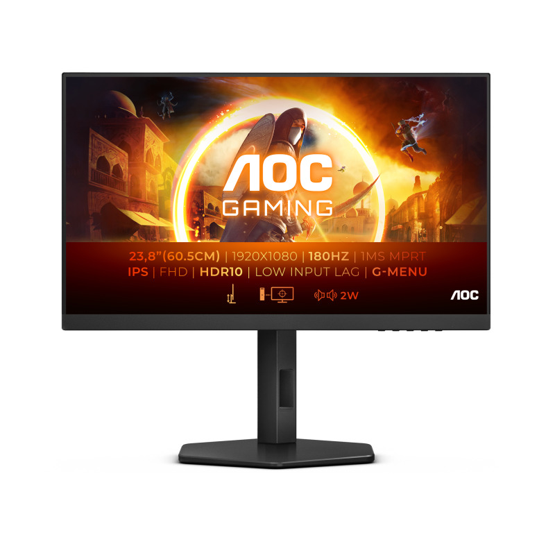 MONITOR GAMER AOC 24G4 / PANEL IPS / 23.8 PULGADAS / HDMI / DISPLAYPORT / ASPECTO 169 / TR 1 MS / ADAPTIVE SYNC / 180 HZ / RESOLUCION 1920 X 1080 / BRILLO 300 CD/M2 / VESA 100X100 MM/ NEGRO Y ROJO