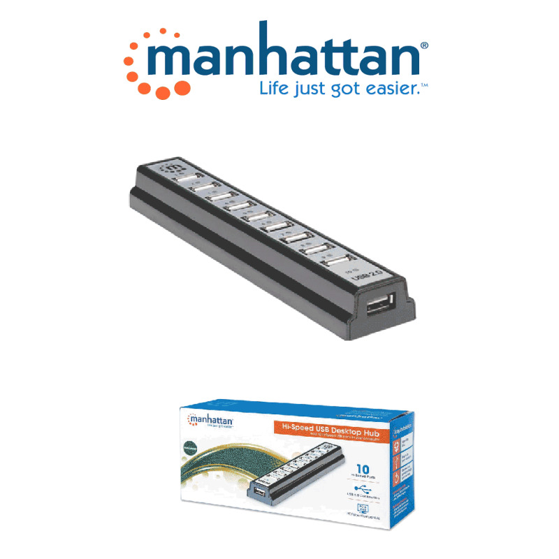 MANHATTAN 161572 - USB de Alta Velocidad de escritorio / 10 puertos, que proveen energía / 