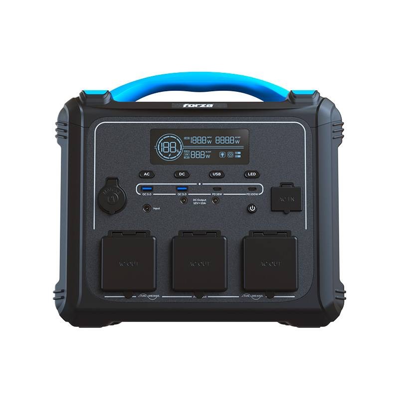 GENERADOR ELECTRICO DE BATERIAS LMFP  PORTATIL FORZA SERIE TITAN FPP-T1200 1200W 10 SALIDAS 3AC/8DC 2 PANTALLA LCD PANEL DE CONTROL INTEGRADO LAMPARA LED CARGA RAPIDA EN 1.5 HORAS