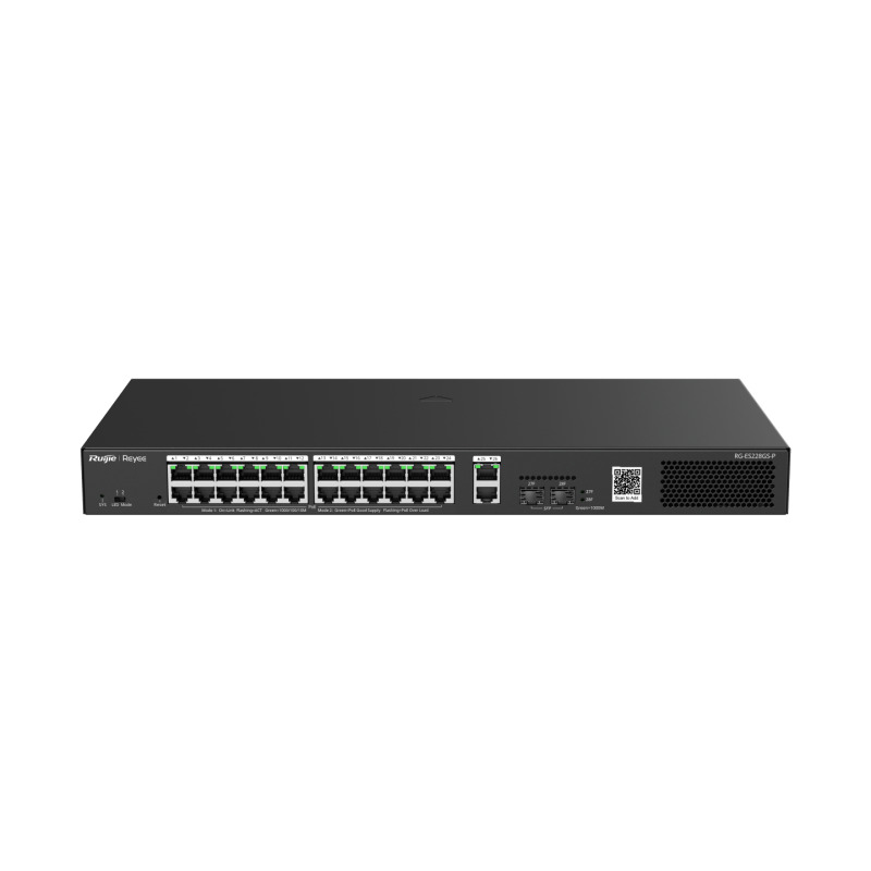 Switch Smart PoE con 24 puertos Gigabit PoE 8023af/at  2 SFP para fibra 1Gb gestión gratuita desde la nube 370w