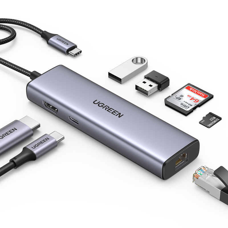HUB USB-C (Docking Station) 10 en 1 / 3 USB-A 3.0 (5Gbps) / USB-C PD Carga 100W / RJ45 (Gigabit Ethernet) / HDMI 2.0 4K@30Hz / VGA 1080P@60Hz / Lector de Tarjetas SD y MicroSD (TF) / Entrada Aux. 3.5mm / Carcasa de Aluminio.
