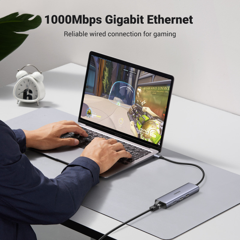 HUB USB-C (Docking Station) 10 en 1 / 3 USB-A 3.0 (5Gbps) / USB-C PD Carga 100W / RJ45 (Gigabit Ethernet) / HDMI 2.0 4K@30Hz / VGA 1080P@60Hz / Lector de Tarjetas SD y MicroSD (TF) / Entrada Aux. 3.5mm / Carcasa de Aluminio. image 5