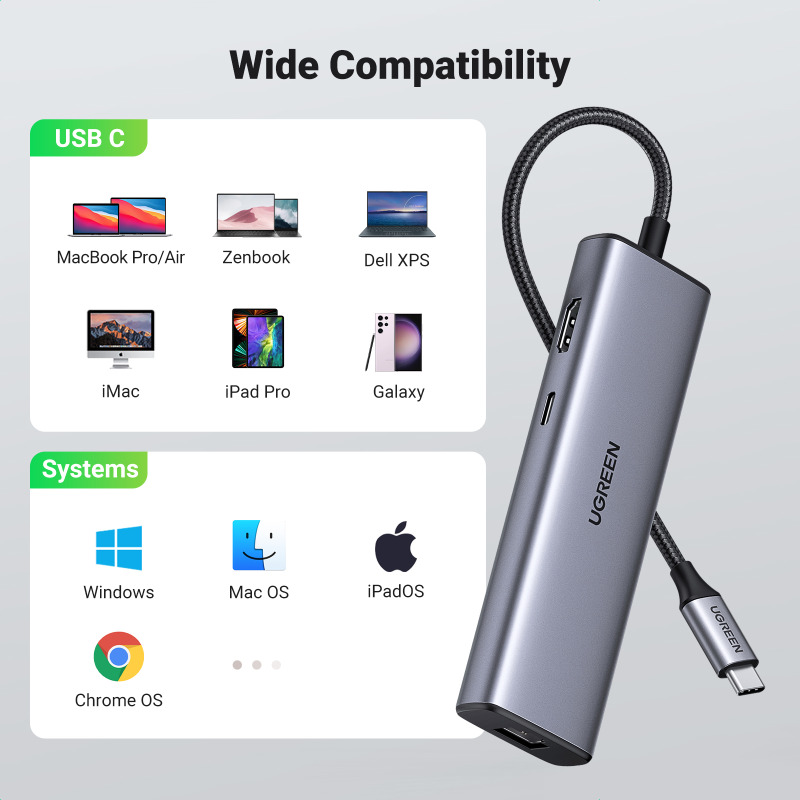 HUB USB-C (Docking Station) 10 en 1 / 3 USB-A 3.0 (5Gbps) / USB-C PD Carga 100W / RJ45 (Gigabit Ethernet) / HDMI 2.0 4K@30Hz / VGA 1080P@60Hz / Lector de Tarjetas SD y MicroSD (TF) / Entrada Aux. 3.5mm / Carcasa de Aluminio. image 7