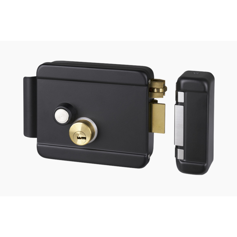 Cerradura Eléctrica con Botón de Salida / Incluye Llave  / Exterior / Derecha / Color Negro