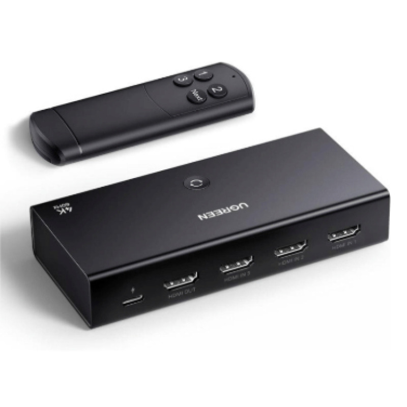 Conmutador HDMI Switch 460Hz | 3 Entradas a 1 Salida | 3D | HDR | Dolby Atmos | DTS51/71 | HDCP22 | PCM20 | HDMI20 | Reduce el Retraso y la perdida de fotogramas | Incluye Control Remoto
