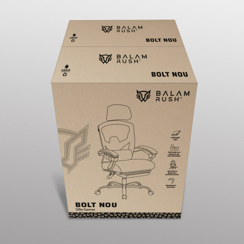 SILLA GAMER BALAM RUSH BOLT NOU G / HASTA 130 KG / INCLINACION 140 GRADOS / PISTON CLASE 3 / REPOSAPIES ACOJINADO / COJIN CERVICAL / CABECERA ADAPTABLE / GRIS / BR-940559 image 9