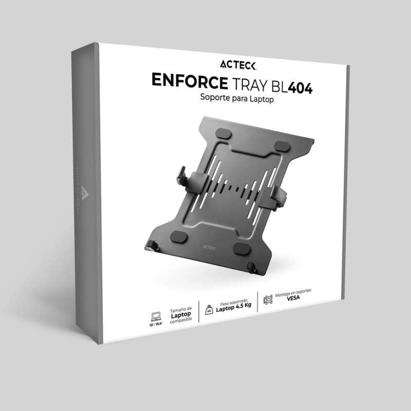 SOPORTE ACTECK ENFORCE TRAY BL404 / BASE PARA LAPTOP / 10 - 15.6 PUL / VESA - BRAZOS AJUSTABLES / RANURAS DE VENTILACION / ANTIDERRAPANTE / MAX 4.5 KG / NEGRO / AC-939690 image 10